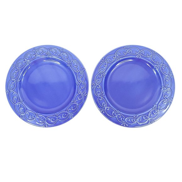 Le Poet-Laval France Blue Dinnerware Lot of 2 Dinner Plates Raised Design Cobalt - Picture 2 of 12
